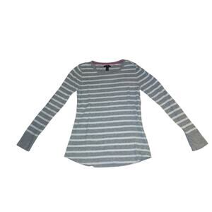 Vintage GAP Women's Waffle Long Sleeve Gray/White L
